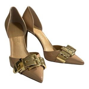 INC International Concepts Piece of Me with Gold Buckle Pumps Nude Sz 81/2M